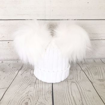 Double Fur Pom Hat - White