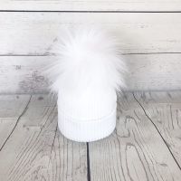 My First Large Fur Pom Hat - White