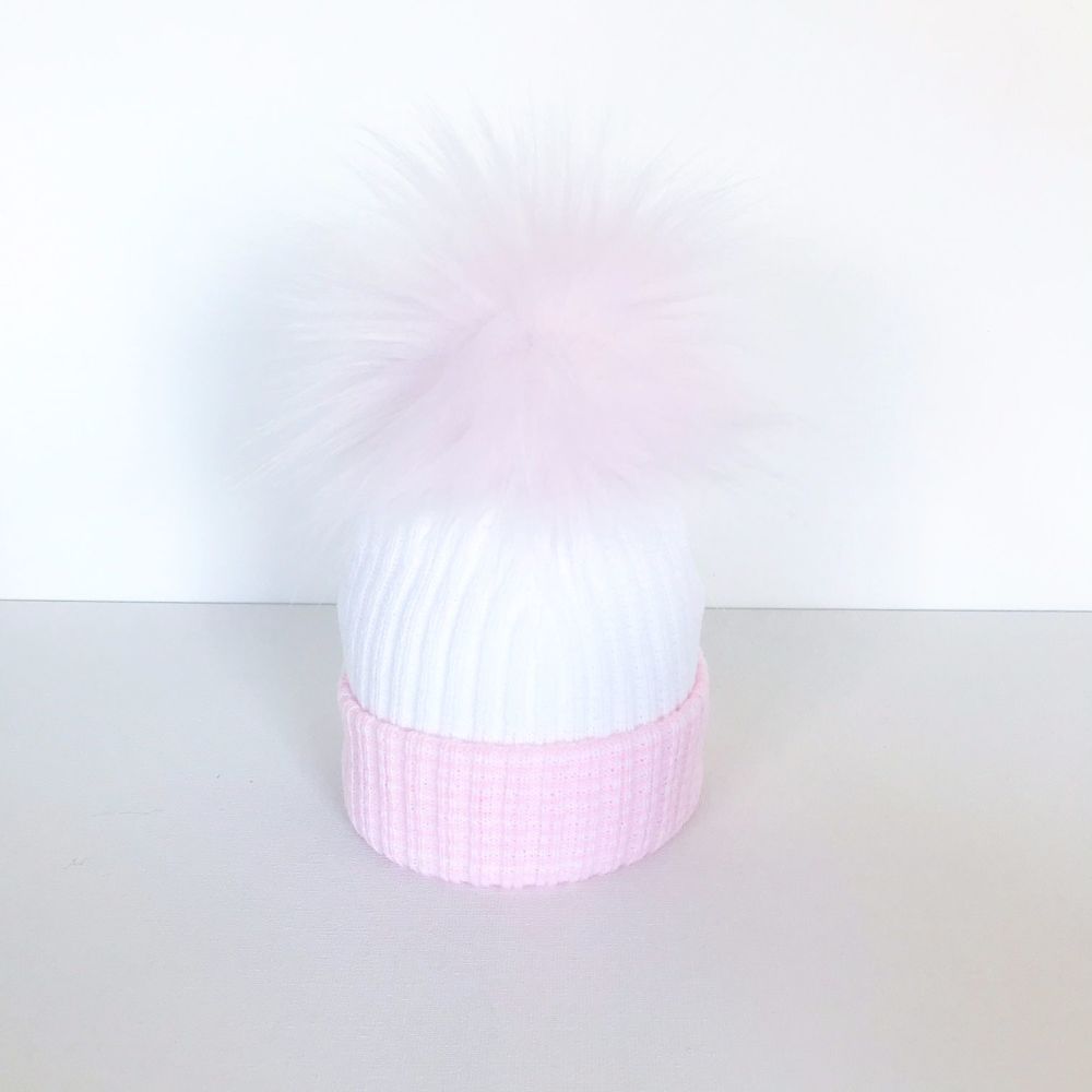 My First Large Fur Pom Hat - Pink