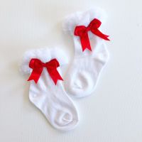 Tutu Sock With Red Bow - White