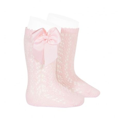 Perle Knee High Socks With Bow - Pink
