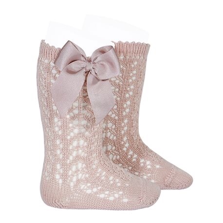 NEW - Perle Knee High Socks With Bow - Vintage Rose