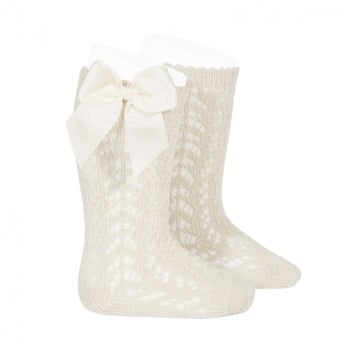 Perle Knee High Socks With Bow - Soft Linen