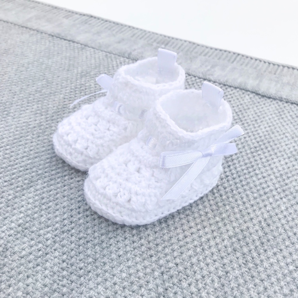 Soft Crochet Knit Booties - White