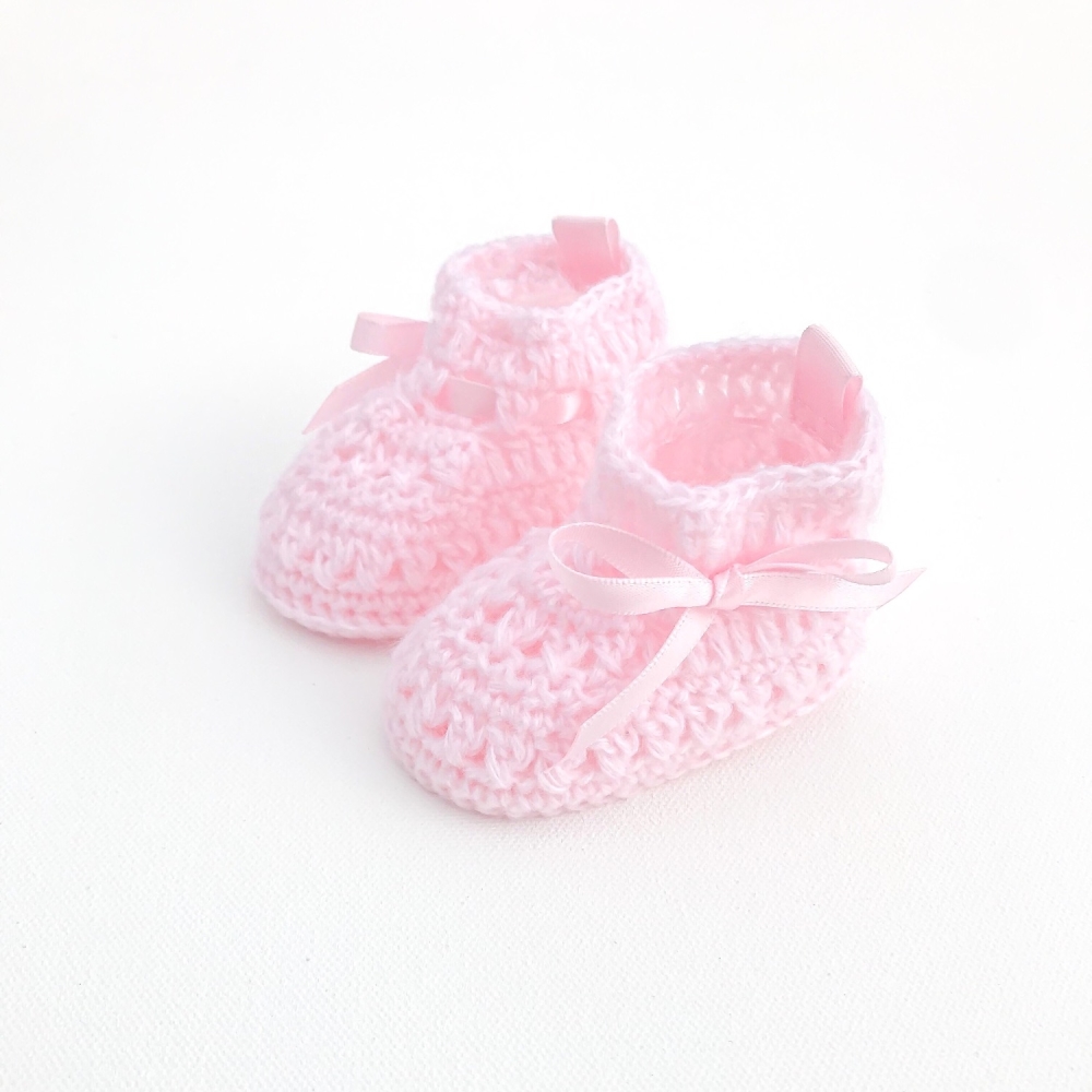Soft Crochet Knit Booties - Pink