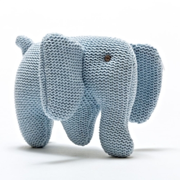 Organic Knitted Elephant Rattle - Blue