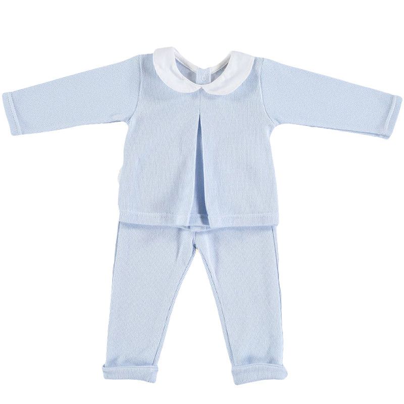 Babidu - Long Sleeve Fine Knit Top & Pants Set - Blue