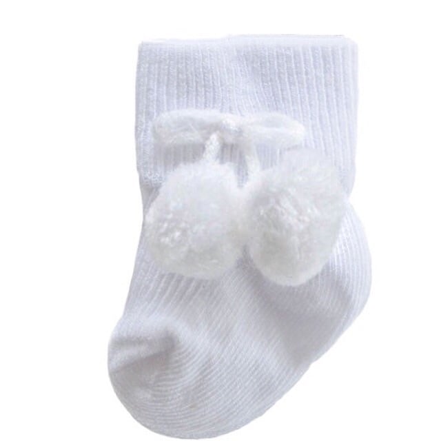 Turn Down Pom Pom Ankle Socks - White