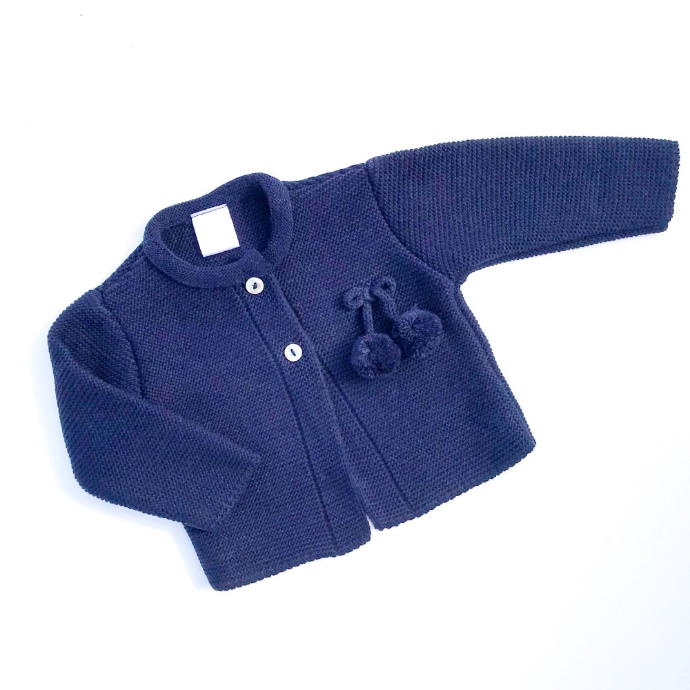 Harlow Knitted Pom Pom Cardigan - Navy
