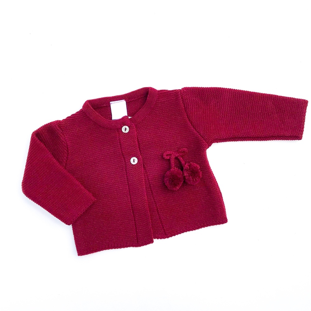 Harlow Knitted Pom Pom Cardigan - Merlot