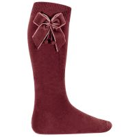 Velvet Bow Knee High Socks - Merlot