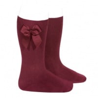 Knee High Socks With Bow - Merlot