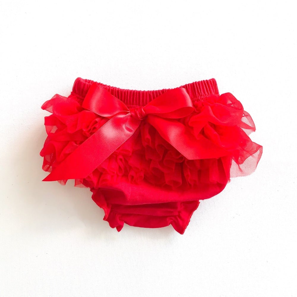 Tulle Frill & Bow Back Mini Bloomers - Red