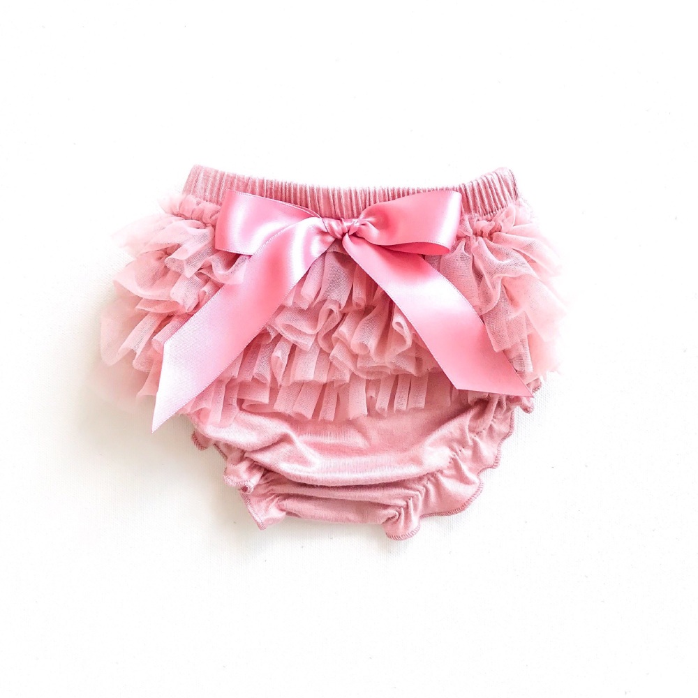 Tulle Frill & Bow Back Mini Bloomers - Rose