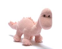 Organic Knitted Baby Dino Rattle - Pink