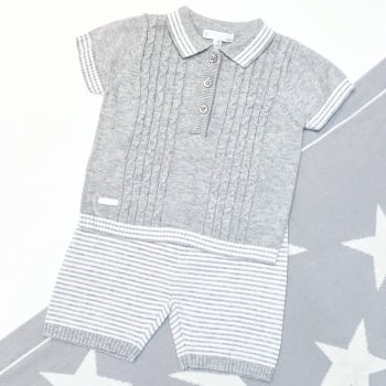 Austin Knitted Polo & Shorts Set - Grey