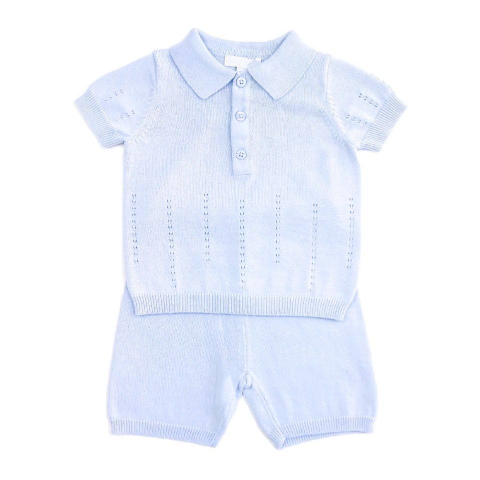 Ari Pointelle Knitted Top & Shorts Set - Blue