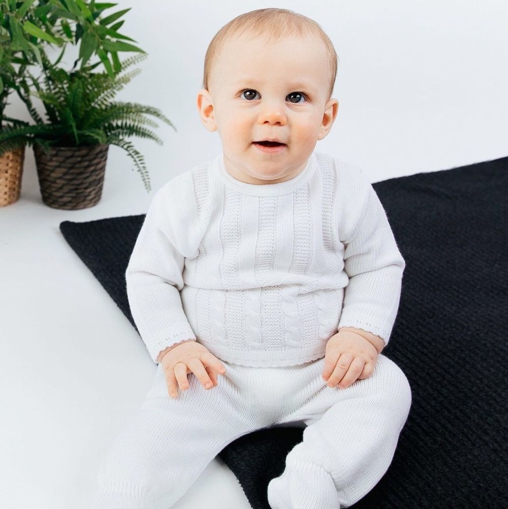Emery Cable Knit Jumper & Pants Set - White