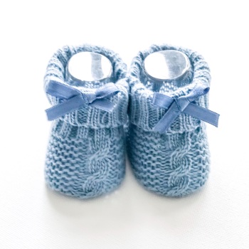 Cable Knit Booties With Bow - Cyan Blue