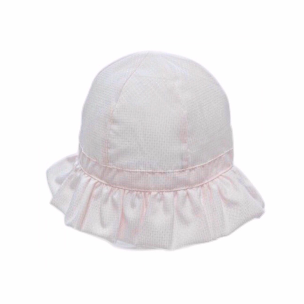 Frilly Brim Summer Hat With Strap - Pink