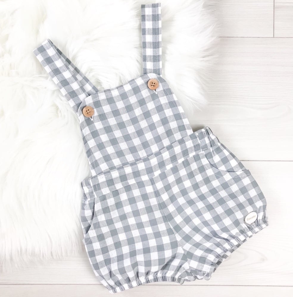 Ellis Check Dungaree Romper - Grey