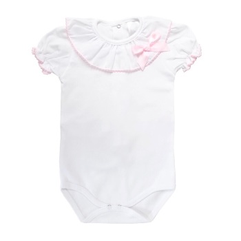 Frill Neck Bodysuit With Bow - Pink