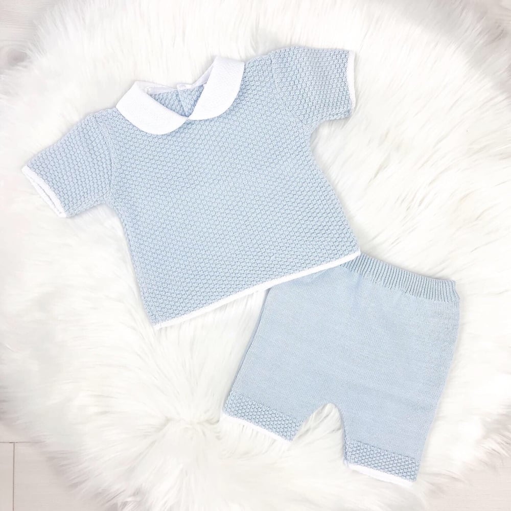 Nate Knitted Top & Shorts Set - Blue