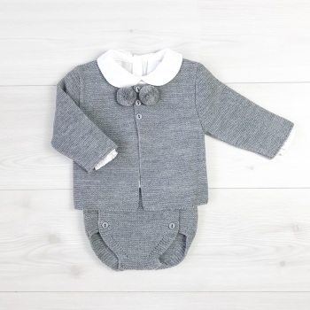 Hayden Knitted Pom Pom Set - Grey