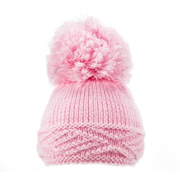 Large Argyle Knit Pom Pom Hat - Pink