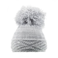 Large Argyle Knit Pom Pom Hat - Grey