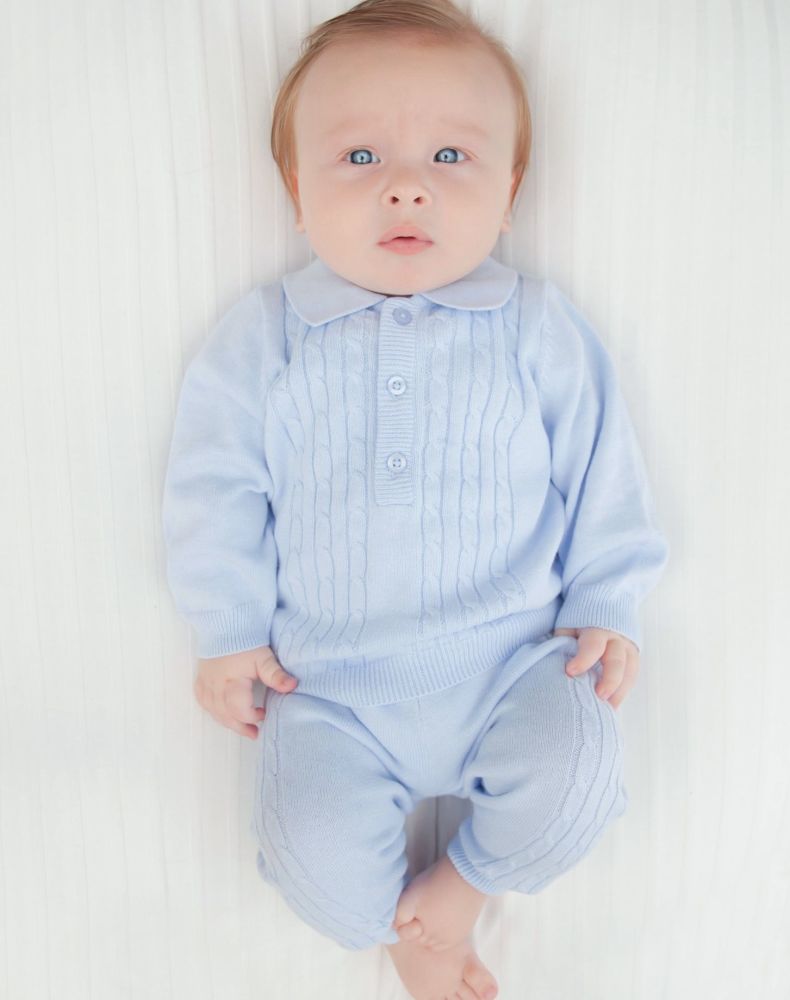 Brody Cable Knit Polo Tracksuit - Blue