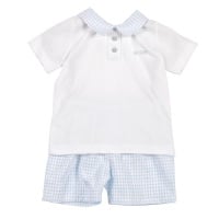 Mintini Baby Gingham Polo & Shorts - Blue