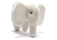 Organic Knitted Elephant Rattle - White