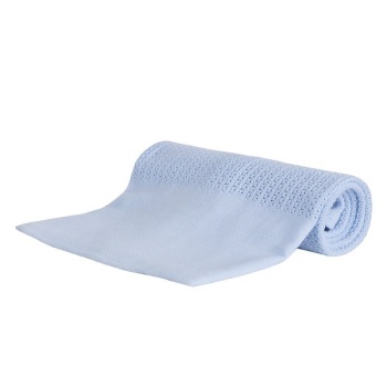 Panelled Cotton Cellular Blanket - Blue