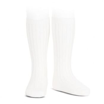 Condor Wide Ribbed Knee Socks - White