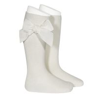 Knee High Socks With Velvet Bow - Ivory