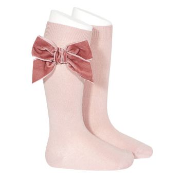Knee High Socks With Velvet Bow - Rose
