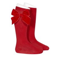 Knee High Socks With Velvet Bow - Red