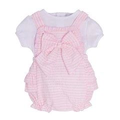 Blues Baby Pink Gingham Bow Romper Set