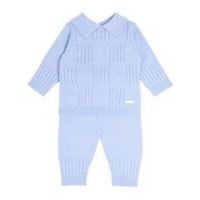 Blues Baby Square Cable Long Sleeve 2 Piece Set - Baby Blue