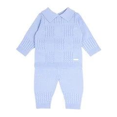 Blues Baby Square Cable Long Sleeve 2 Piece Set - Baby Blue