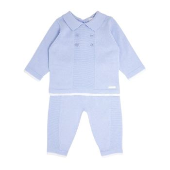 Blues Baby Ribbed Panel Trouser Set - Baby Blue 