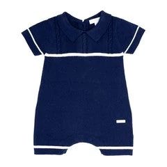 Blues Baby Collared Romper - Navy Blue