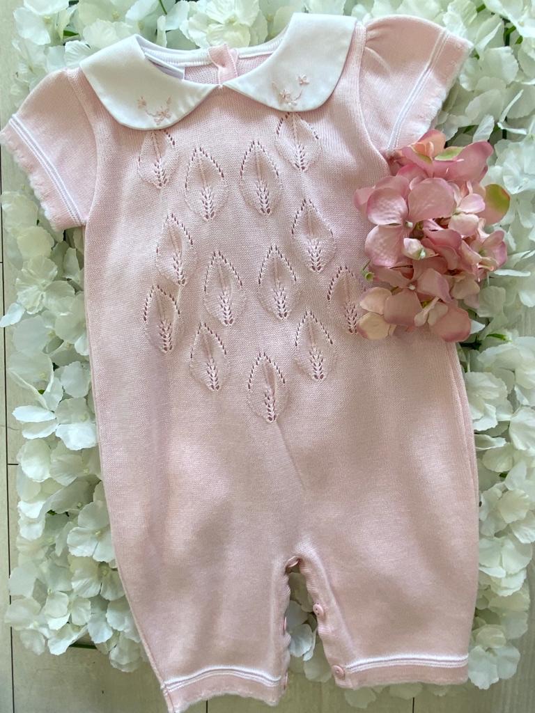 Pex Embroidered Collar All In One Knitted Romper - Pink