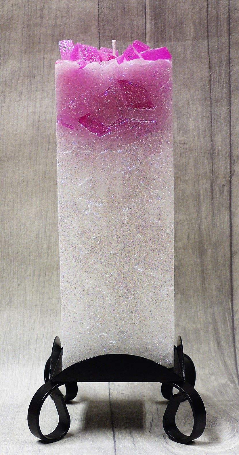 Large pink colour topped square pillar candle