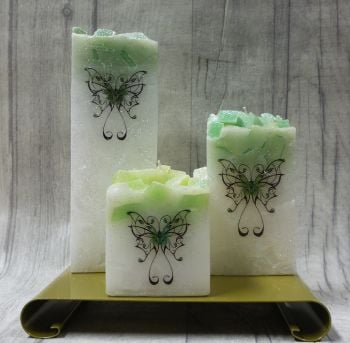 Full set of Green square colour topped pillar candles