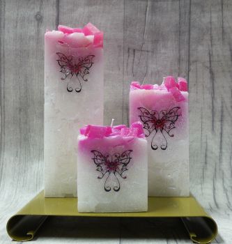 Full set of Pink square colour topped pillar candles
