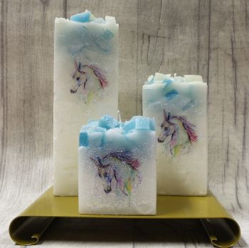 Full set of Teal square colour topped pillar candles