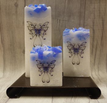Full set of Blue square colour topped pillar candles