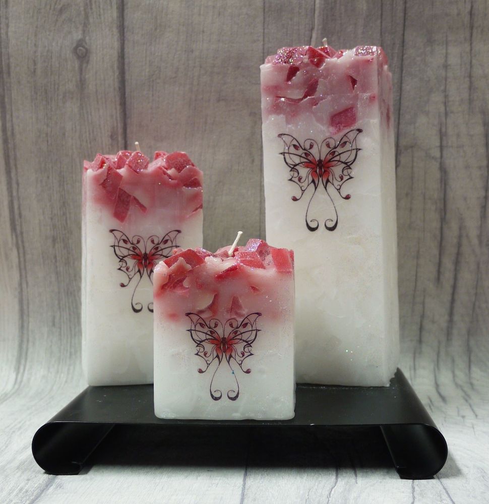 Full set of Red square colour topped pillar candles